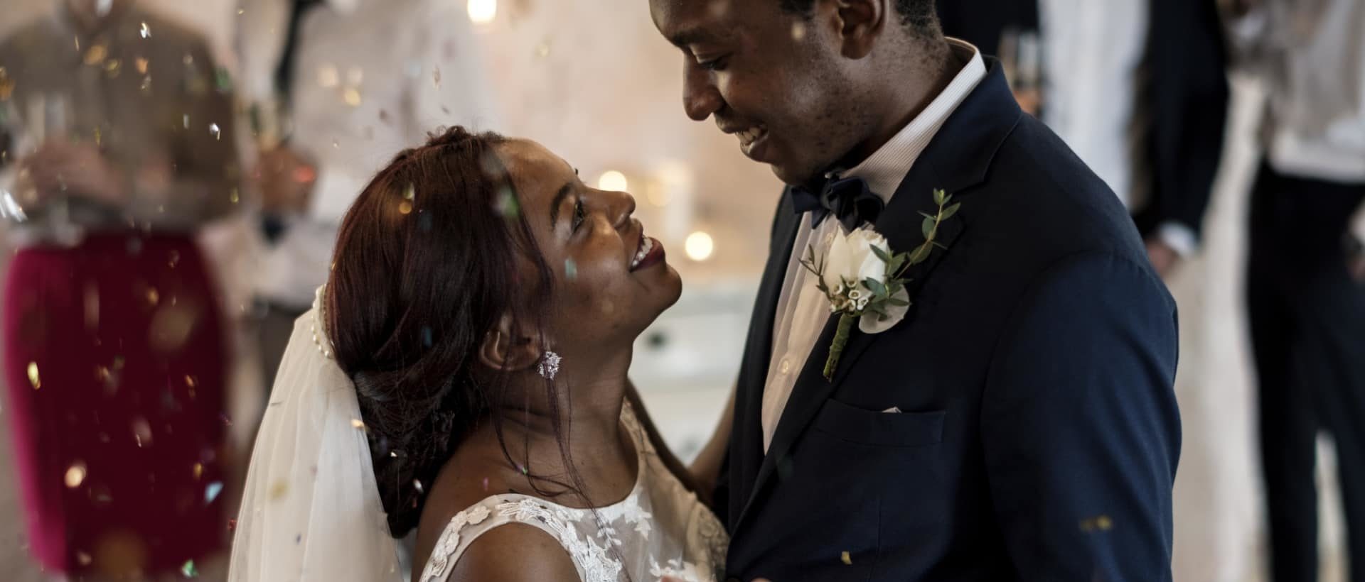 Newlywed African Descent Couple Dancing Wedding Celebration